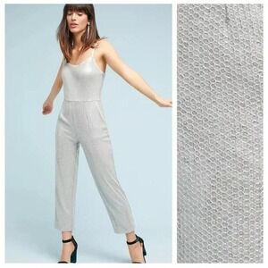 Anthropologie Ett:Twa Claudette Silver Sequined Spaghetti Strap Jumpsuit - 10